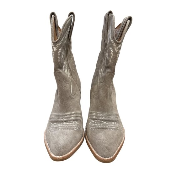 Jeffrey Campbell Taupe Suede Western Cowboy Boots Embroidered Design Sz 7.5 EUC - Picture 3 of 8